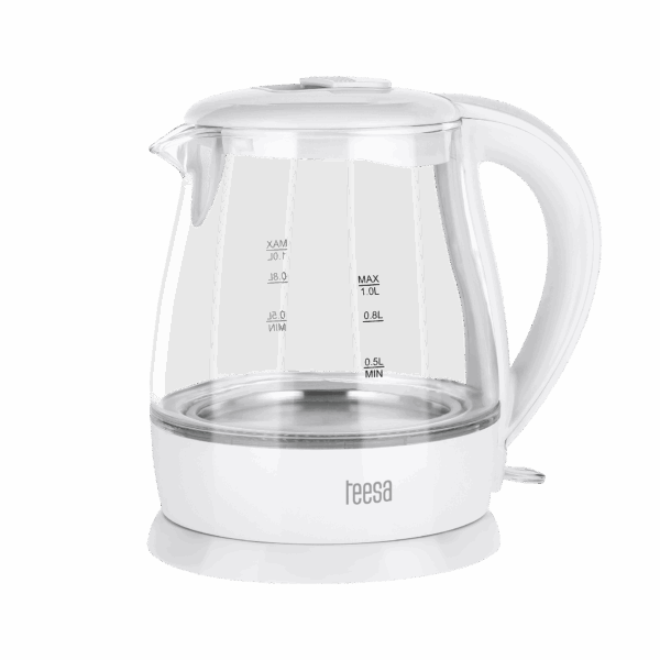Rýchlovarná kanvica TEESA, sklenená, 1650 W, biela, 1 l