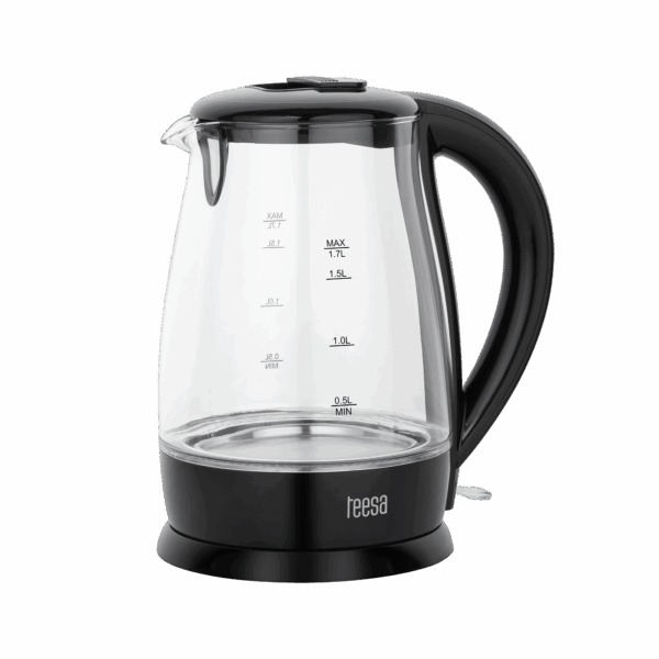 Rýchlovarná kanvica TEESA, sklenená, 2200 W, čierna, 1,7 l