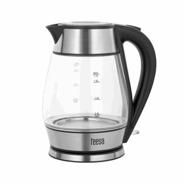 Rýchlovarná kanvica TEESA, sklo + nerez, 2000 W, čierna, 1,7 l