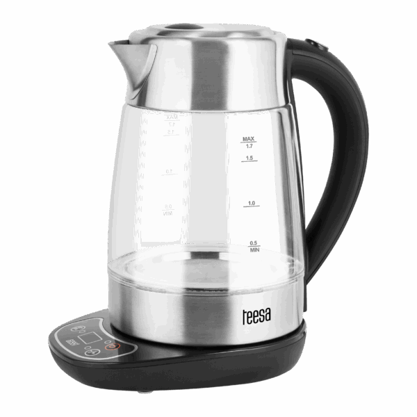 Rýchlovarná kanvica s reguláciou teploty, TEESA, sklo + nerez, 2200W, 1,7L, LED