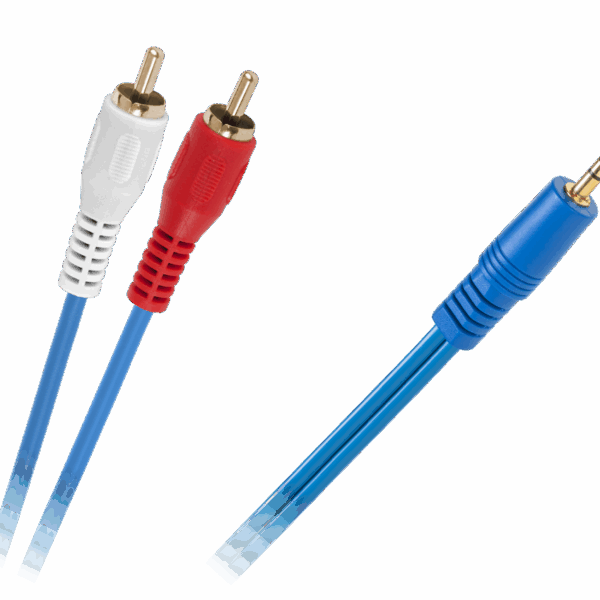 Kábel JACK 3,5-2 x RCA BLUE 4MM 1,8M