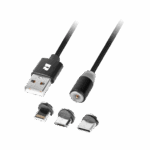 Magnetický USB kábel 3v1 microUSB, USB Type-C, Lightning 100 cm čierny – Obrázok 2