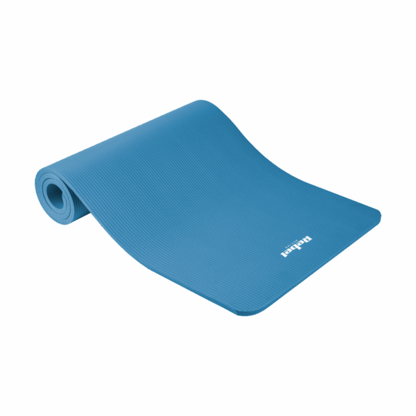 Gymnastická podložka na jogu, pilates, fitness, 183x61 cm, hrúbka 1,5 cm, materiál NBR, modrá, REBEL ACTIVE