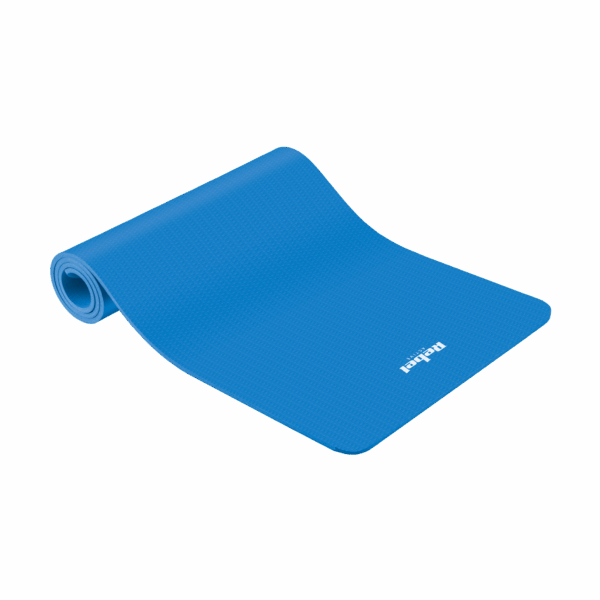 Gymnastická podložka na jogu, pilates, fitness, 183x61cm, hrúbka 6mm, materiál TPE, modrá, REBEL ACTIVE