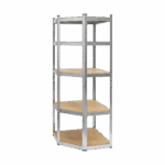 Rohový kovový úložný regál 180x40x70 strieborný Rebel – Obrázok 3