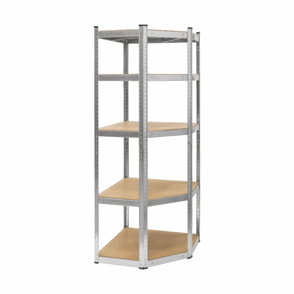 Rohový kovový úložný regál 180x40x70 strieborný Rebel
