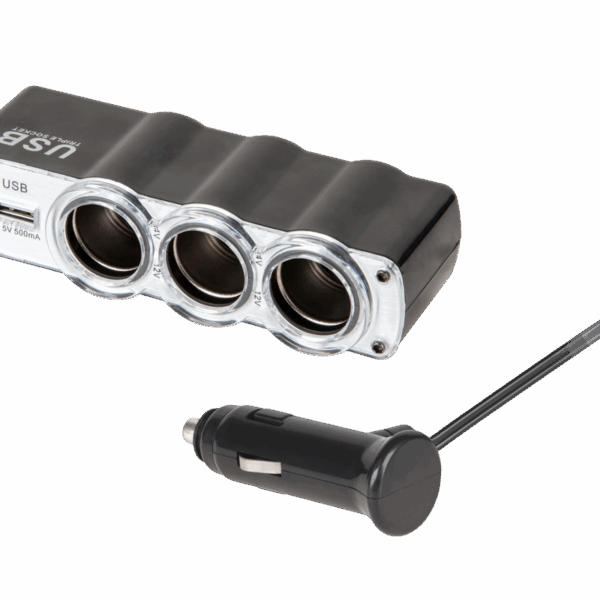 Rozbočovač zásuvky zapaľovača 3x s káblom a USB
