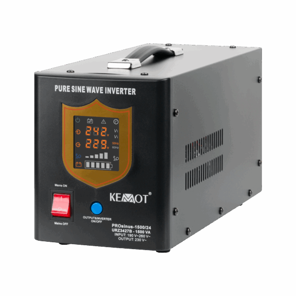 Núdzový zdroj KEMOT PROsinus-1500/24 prevodník s čistou sínusoidou a funkciou nabíjania 24V 230V 1500VA/1050W - čierny