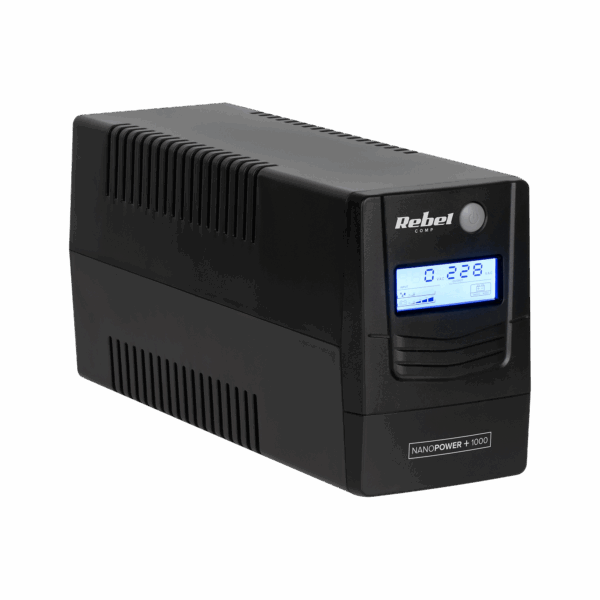 UPS počítačový núdzový zdroj REBEL model Nanopower Plus 1000 (offline, 1000VA / 600W, 230 V, 50Hz, LCD, USB, RJ45)