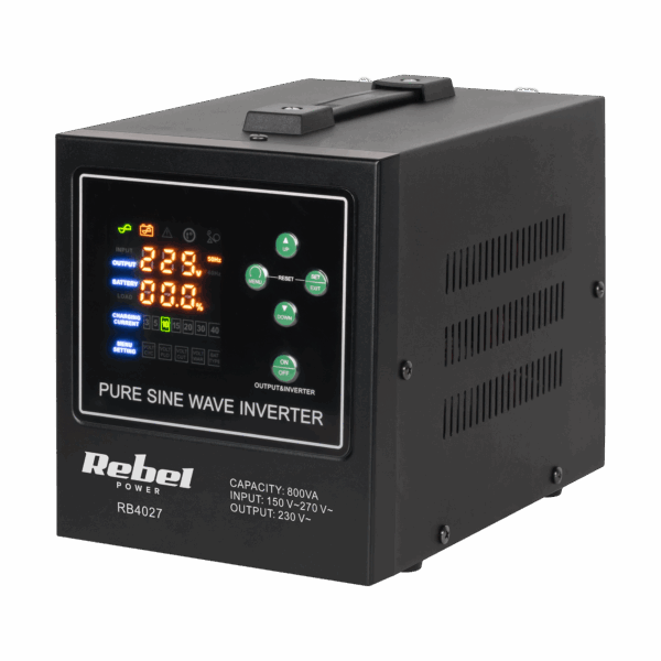 Núdzový zdroj Rebel POWER-800-LFP4 - čistý sínusový menič s funkciou nabíjania 12V 230V 800VA/500W