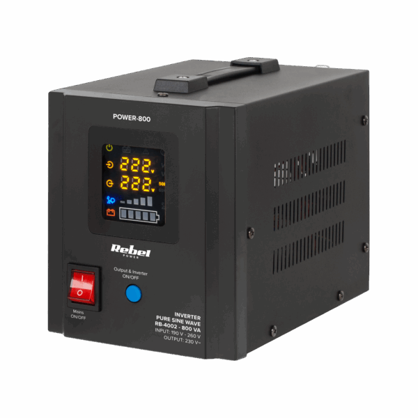 Núdzový zdroj Rebel POWER-800 - čistý sínusový menič s funkciou nabíjania 12V 230V 800VA/500W