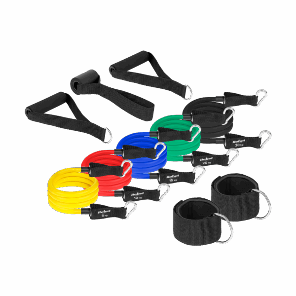 Sada posilňovacích pásov na cvičenie - Power Tube Set, 5-80 kg, 5 pásov, REBEL ACTIVE