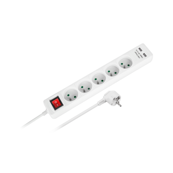 Rebel 5-zásuvkový napájací predlžovací kábel + 2 USB porty s vypínačom - 5m